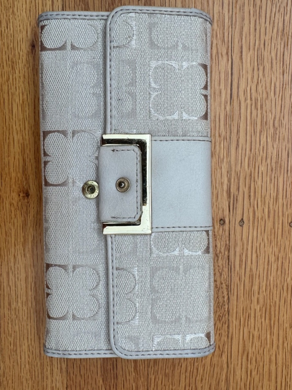 Liz Claiborne Beige Jacquard Monogram Tri-Fold Wallet
